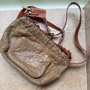Anthropologie Schuler & Sons Manzanilla Hobo Bag Leather Olive Cognac Brown Trim